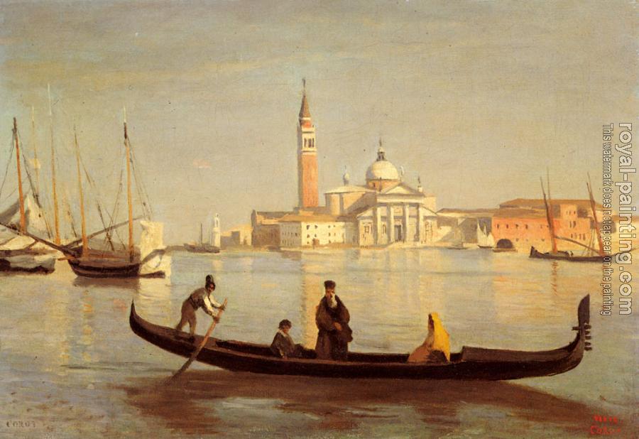 Jean-Baptiste-Camille Corot : Venise-Gondole sur Le Grand Canal(Saint-Georges Majeur au fond)